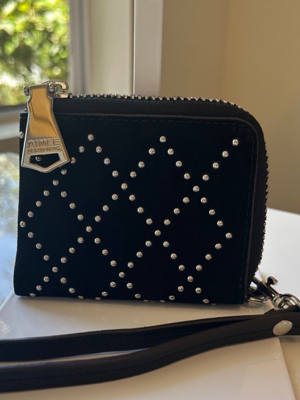 AIMEE KESTENBERG Black Suede Studded Ava Wristlet Wallet NWT - Picture 2 of 11